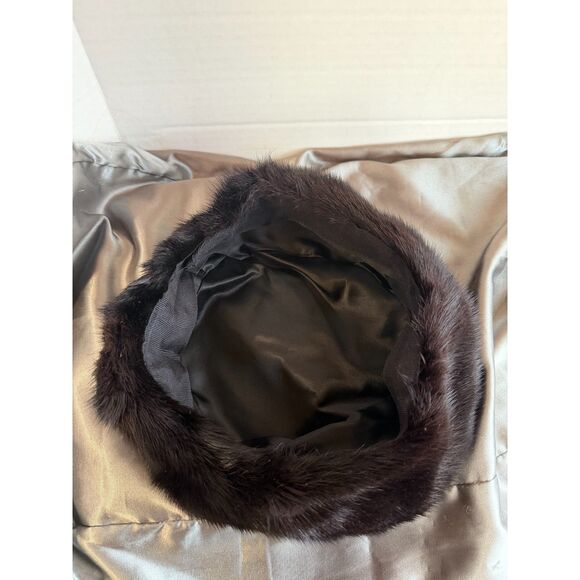 Vintage Black Mink Fur Hat Pillbox 1960s Real Fur Hat Classic Elegant